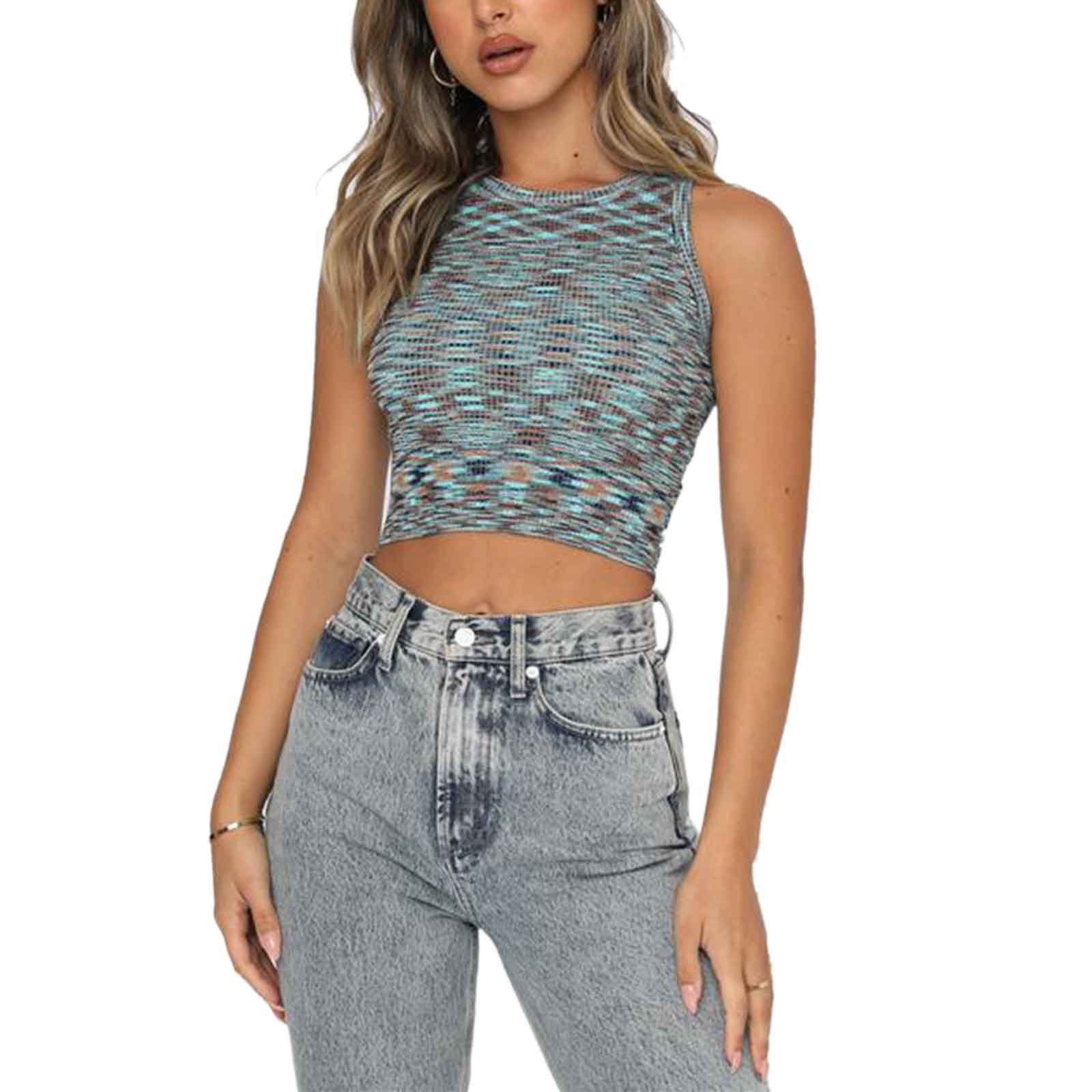 Female Knitted Vest, Ladies Summer Round Neck Sleeveless Crop Tops Short Camisole, S/M/L/XL