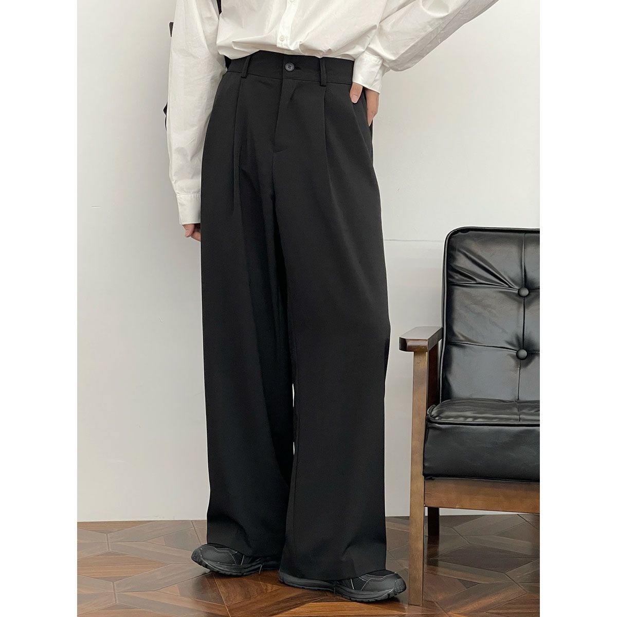 IEFB Trend Floor Dragg Loose Wide Leg Suit Pants Men's High Waist Casual Trousers 2022 Spring New Black Long Pants 9Y9395
