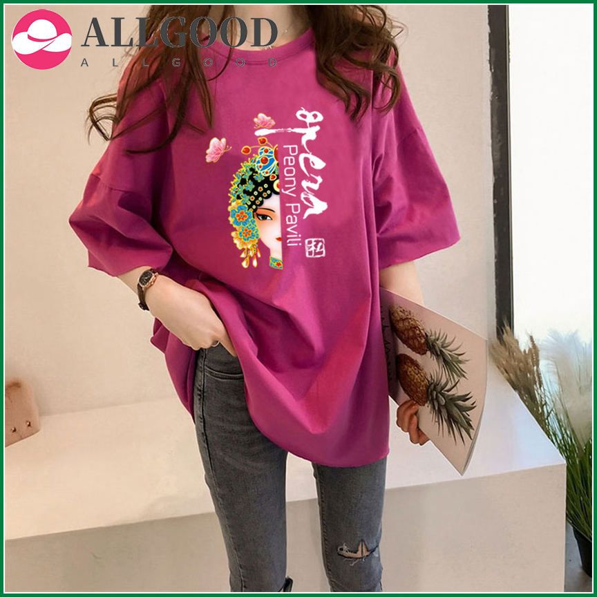 Plus Size Women Peking Opera T Shirt lady O-neck Long Sleeve Tee Shirt Loose Casual t-Shirt  Summer Autumn Tops