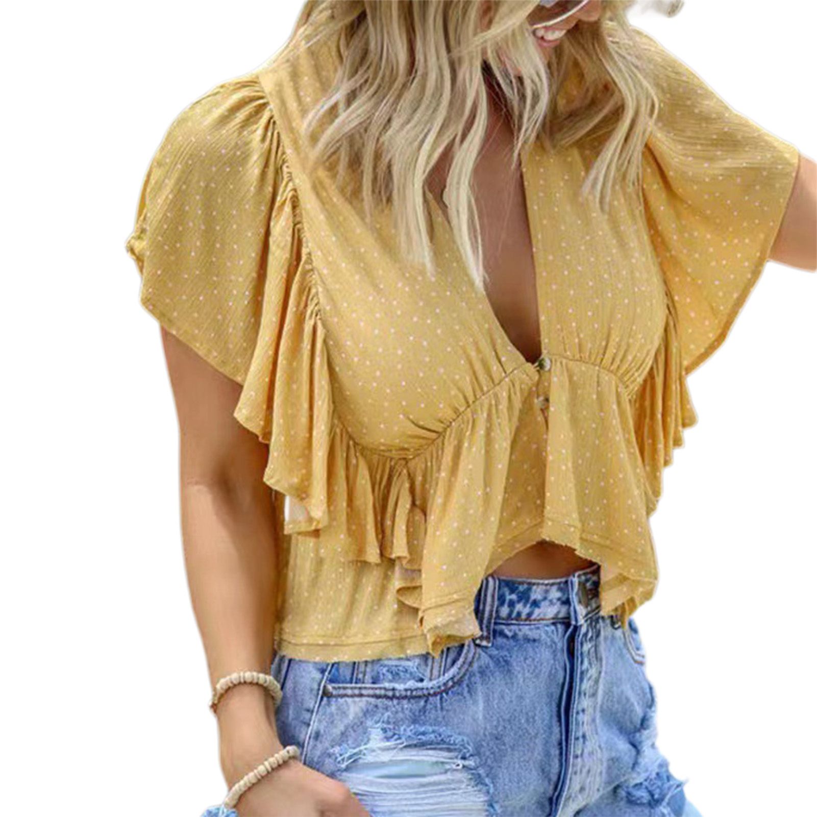 Women Top Shorts Sleeve Reld Fit Pleated Shirt