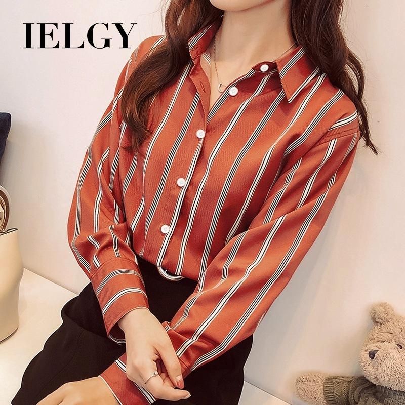 IELGY Wild retro stripes loose long-sleeved shirt shirt female