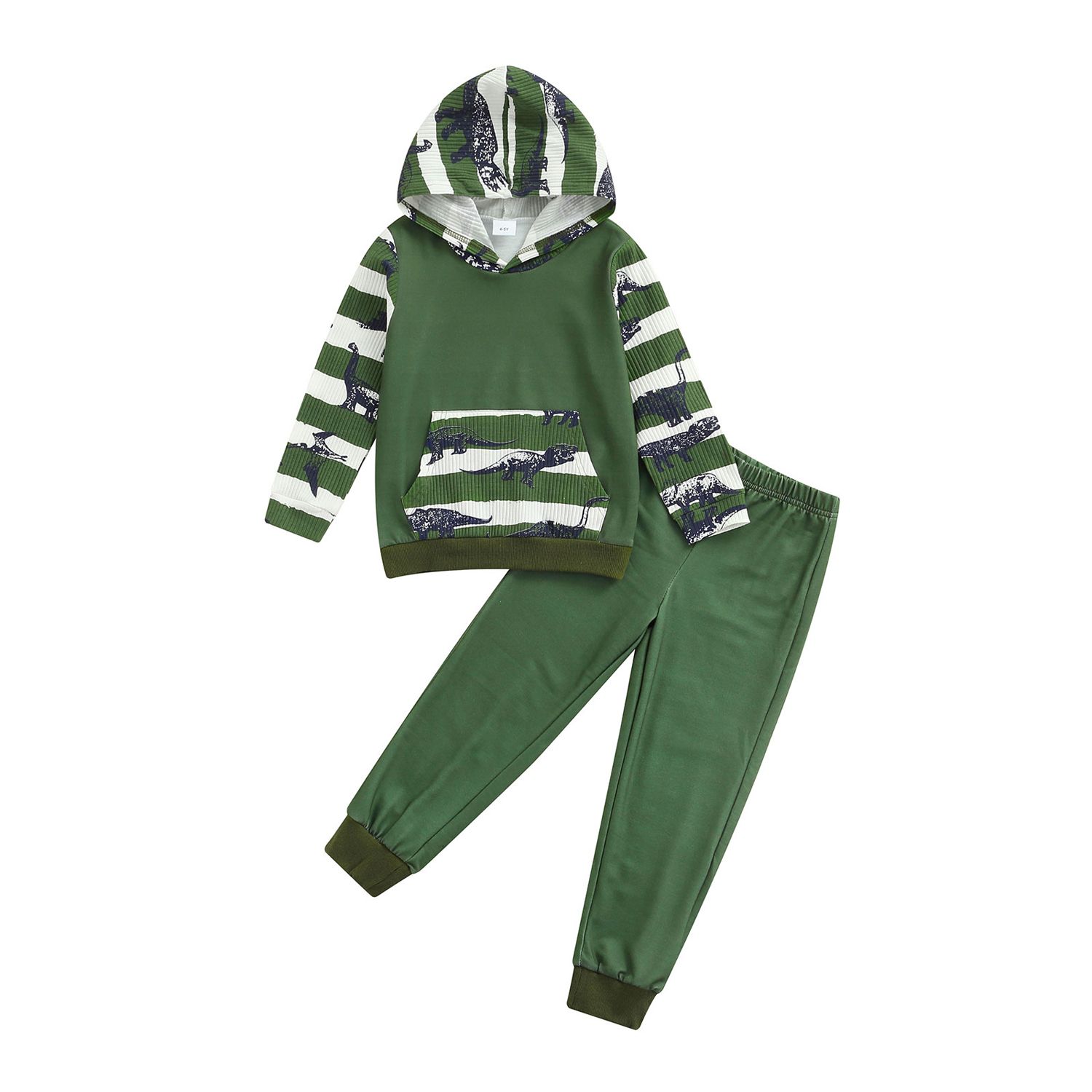 Boy's Two-Piece Suit, Dinosaur Print Stripe Long Sleeve Hoodie + Pants for Birthday Party