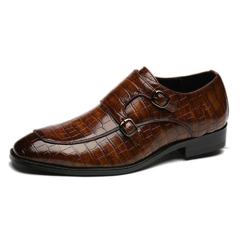 Crocodile Pattern Business Flat Bottom Leather Formal Shoes