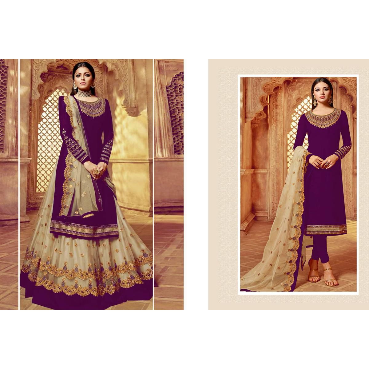 Traditional Indian Unstitched  Georgette/Jorjet Exclusive Embrodary Work Gown Three Piece Dress (3 Piece) For Woman
