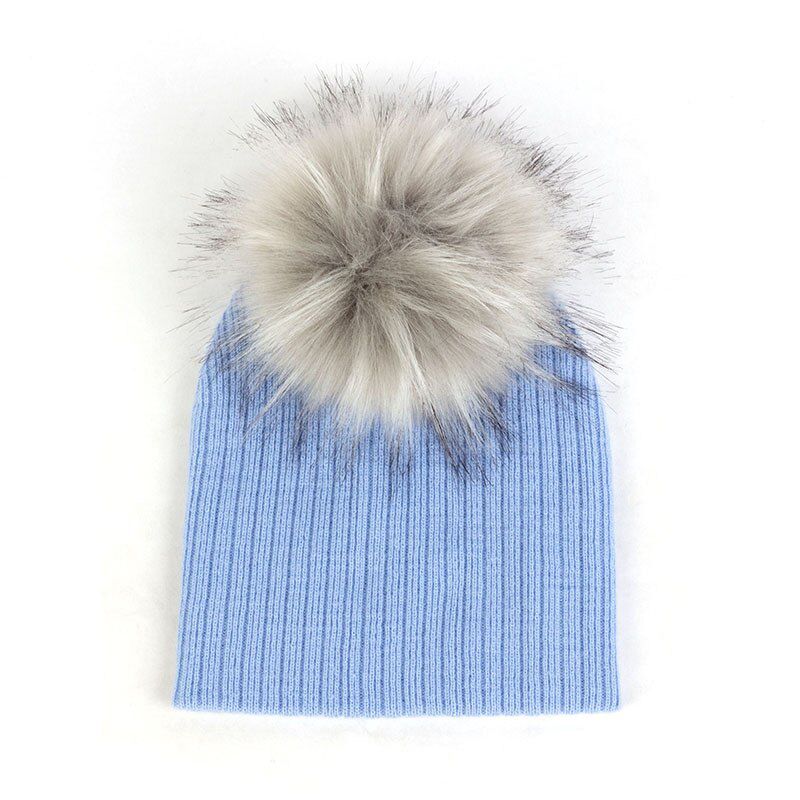 Winter Baby Boys Girls Faux Fur pompom Hats Soft Caps Kids Childs Girls Wool Knitted Skullies Beanies