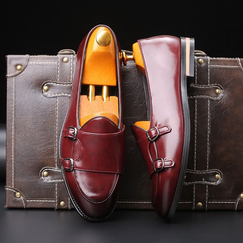 Fashion Men Loafer New Handmade Retro double monk buckle ss Casual Shoes Men Moccasins For Men Leather Flat Shoes