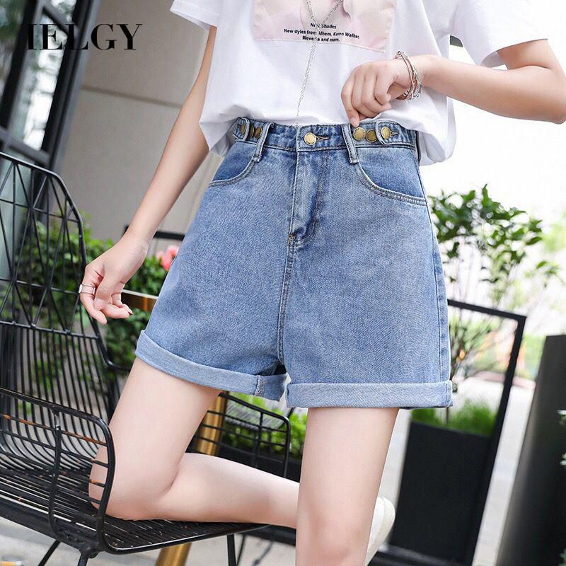 IELGY Slim Wide-legged High waist Fashionable Loose Korean version Women's clothing Simple Denim Shorts