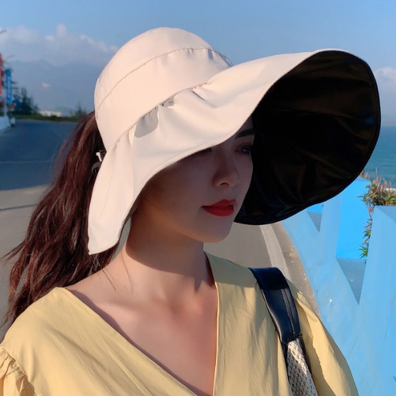 Sun Hat Summer Women Ponytail Visor Wide Brim Uv Protection Beach Hat Yellow Ladies Sunhat Ladies Hats Foldable Cap