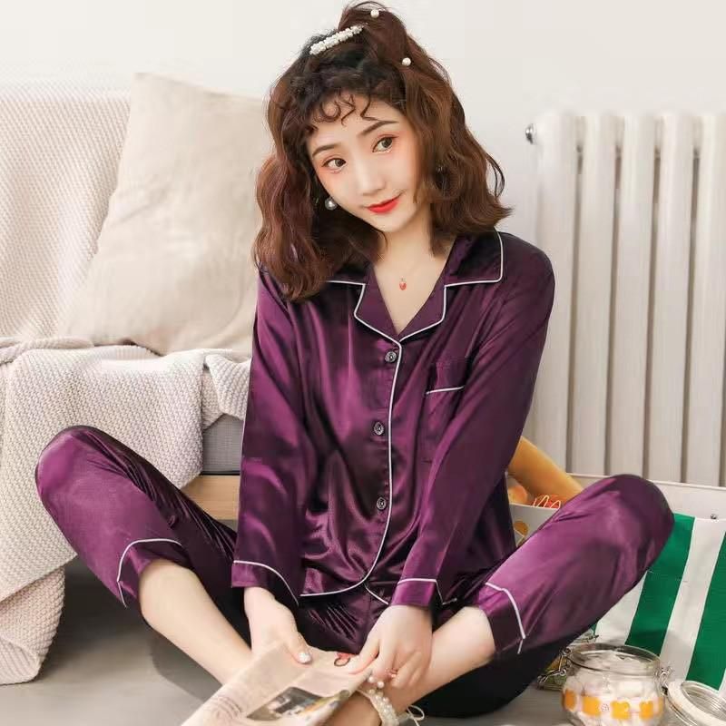 OVERSIZE 3XL 4XL 5XL Women Sleepwear Satin 2PCS Shirt&Pants Pajamas Set Solid Nightwear Silky Intimate Lingerie Casual Homewear