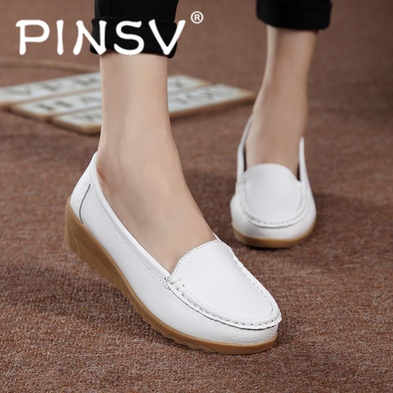 Boat Loafers for Women Slip-on Moccasin Mom Anti-skid Loafers Leather Shoes