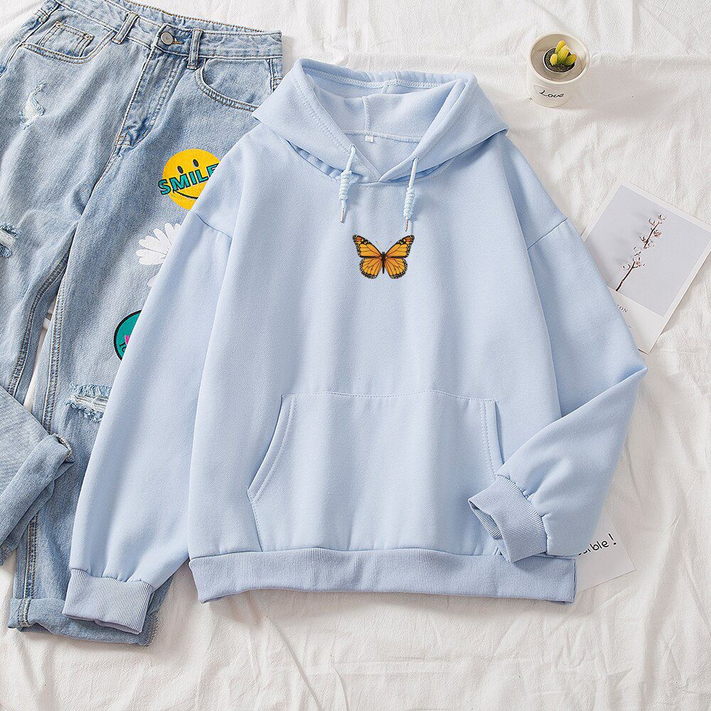 Vintage Sweatshirt Women Fashion Casual Long Sleeve Spring Winter Pullovers Hooded Butterfly Graphic Sweatshirts Hoodies Ladies