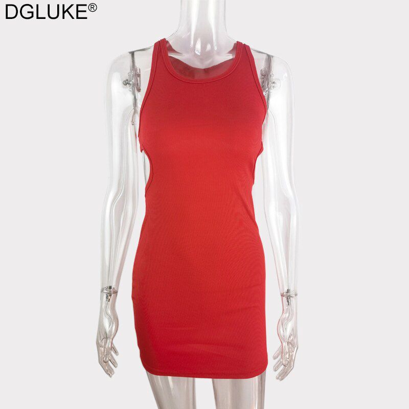 Backless Mini Dress Summer Women Sleeveless Bodycon Dress Summer Sundress Green White Black Tank Dress