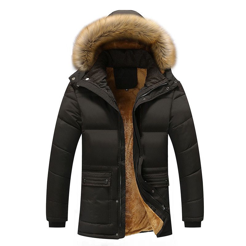 Hooded Parkas Men Winter Thick Men's Jacket Collar Outwear Warm Coat Man Wool Liner Windproof Male Parka Hat Detachable
