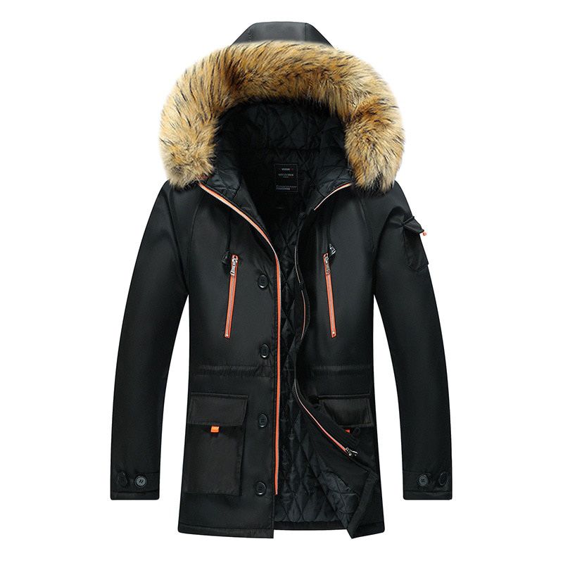 Men Winter Jacket Collar Casual Hooded Parka Down Jackets Mens Warm Thick Thermal Outdoor Overcoat Zipper Multi-pocket