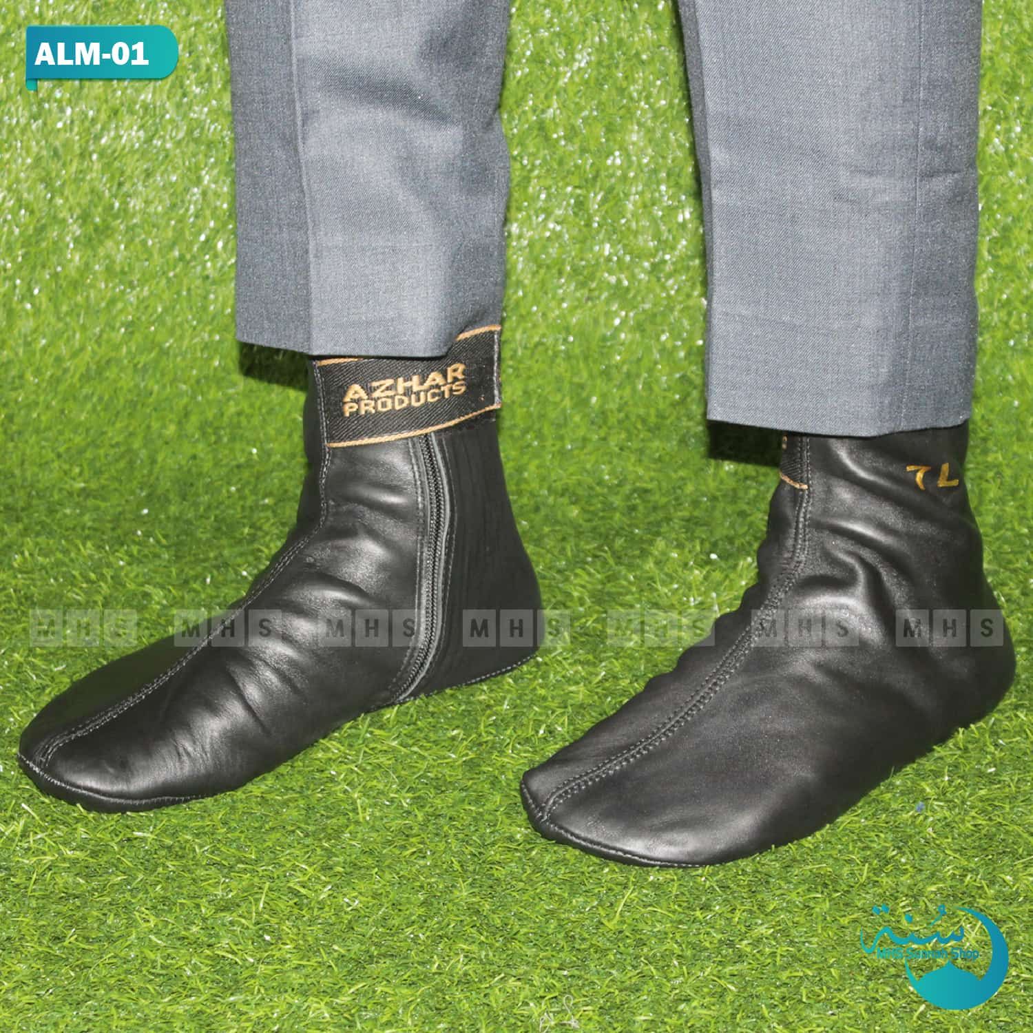 Black Color Sultan - Baraka - Azhar leather zipper socks for Men and Women - Socks For Men - Socks
