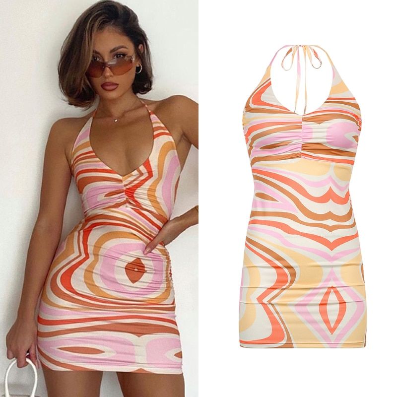 Jacquard Folds Milkmaid Her CaMini Dress Women Pink Sweet  V Neck A Line Backless Prom Party Dresses Solid Iamhotty