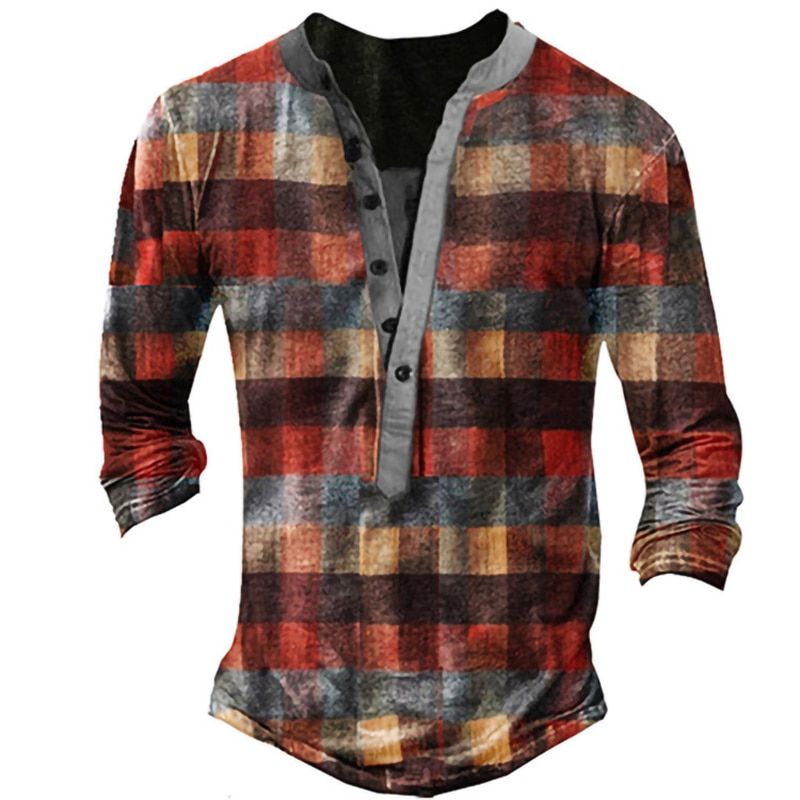 Spring Vintage Printed oned V-Neck T-shirts For Men Casual Slim Long Sleeve Tee Mens Fashion Pullover Tops Streetwear