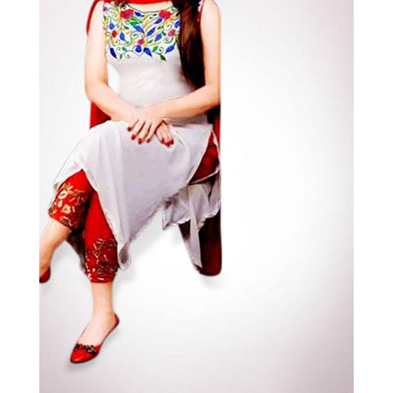 Unstitched White Georgette Salwar kameez For Women