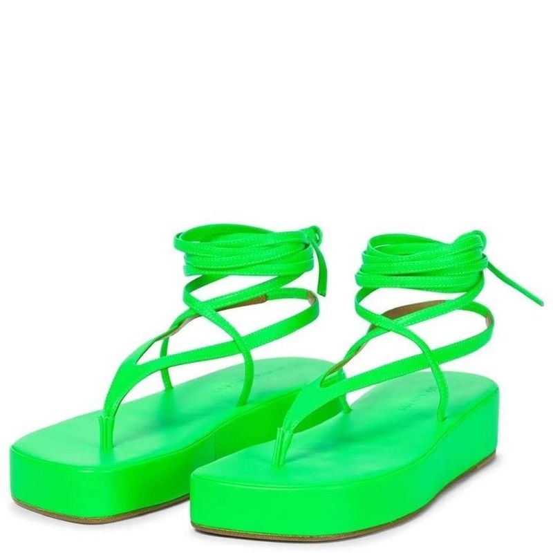 Women Summer Sandals Lace Up Black Green Thick-soled Ladies Mid-calf Strap Shoes Cross-tied Female Sandalias Mujer 36-43