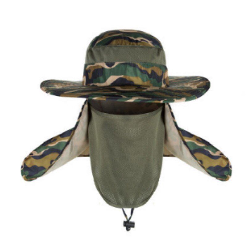 Army green gray rose khaki camo wide brim bucket hat with string UV face protection polyester hat cap panama