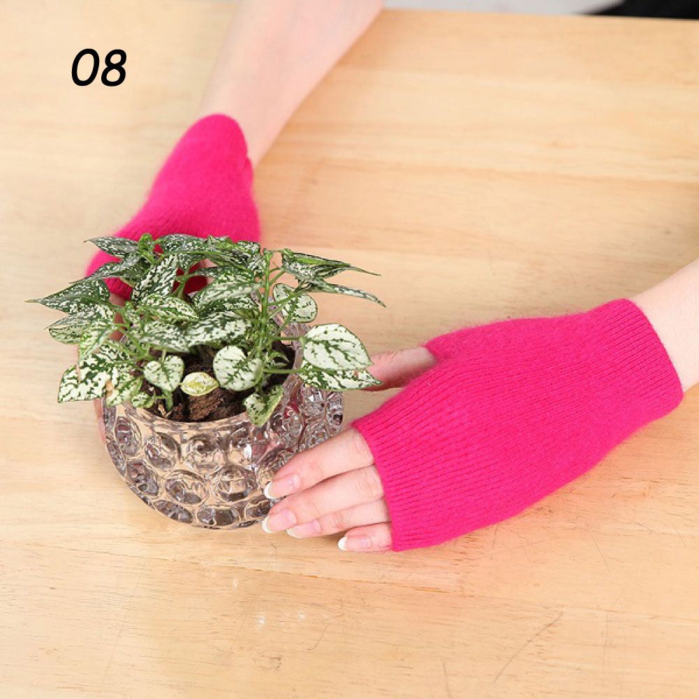 Sparsil Women Winter Mink Cashmere Knit Short Glove Half-Finger Soft Wrist Warmer Female Elastic Wool Mittens With One Hole