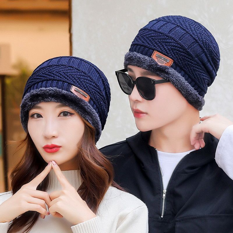 Ski Cap & Scarf Set Unisex Warm Leather Warm Winter Hats Men Women Knitted Hats Cap Warm Cap Skullies Beanies