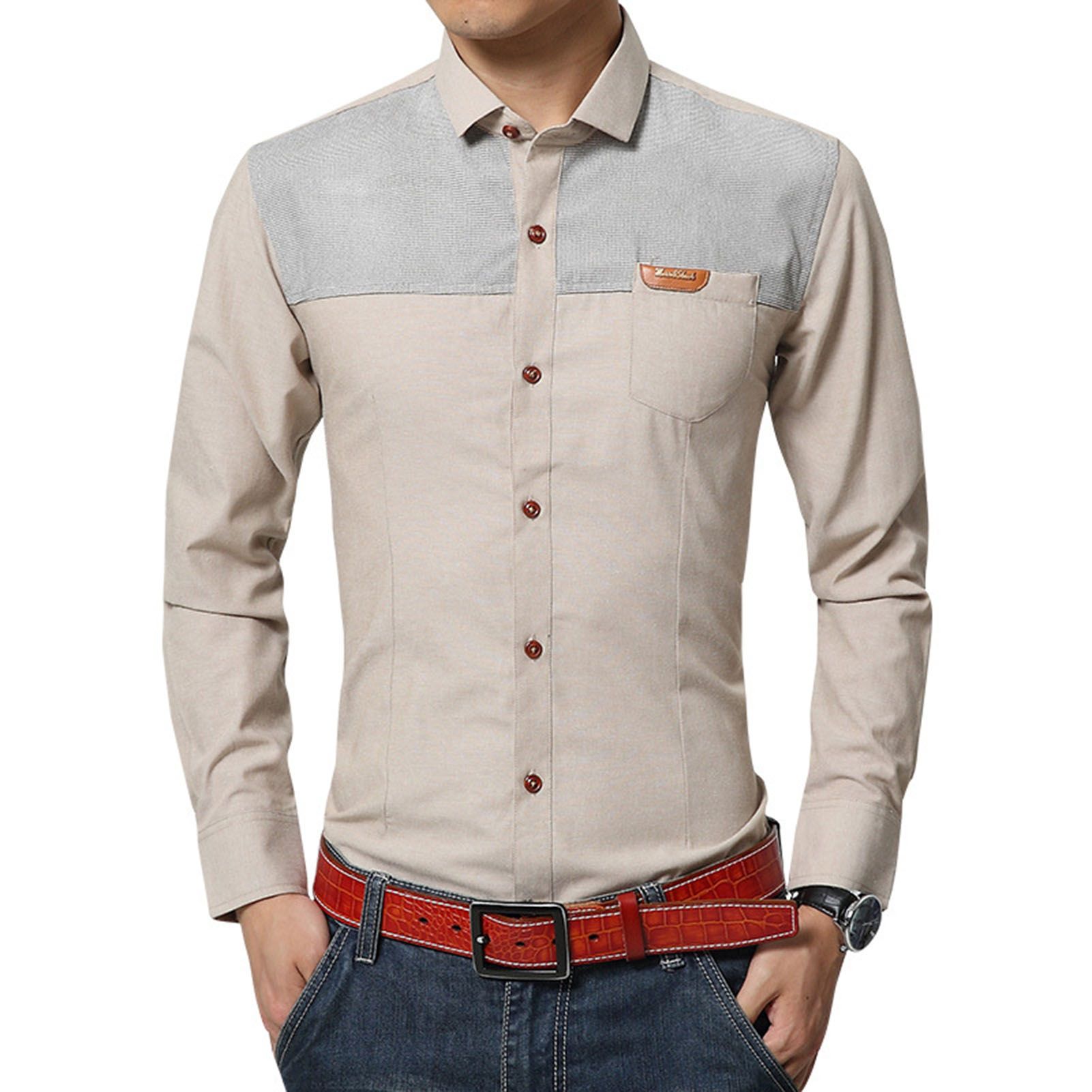 Men Shirt Patchwork Casual Single-ed Spring T-shirt