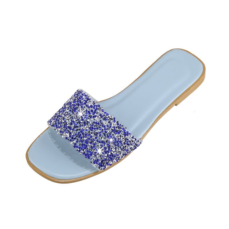 Women Classic Slippers Casual Leather Rhinestones Elegant Flat Sandals Shoes