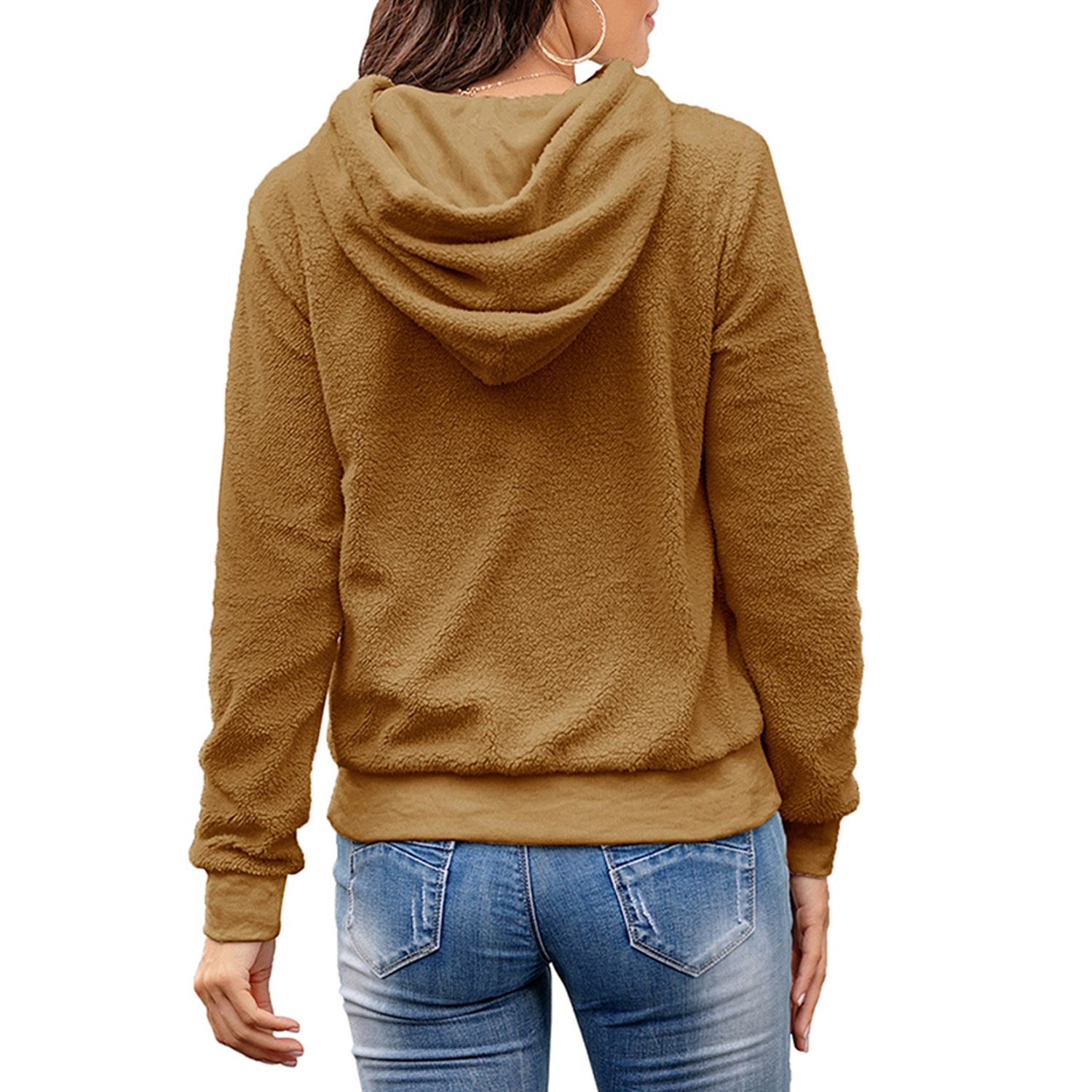 Women Letter Embroidery Sweater, Long Sleeve Front Pocket Drawstring Hoodie Autumn and Winter Sweatshirt