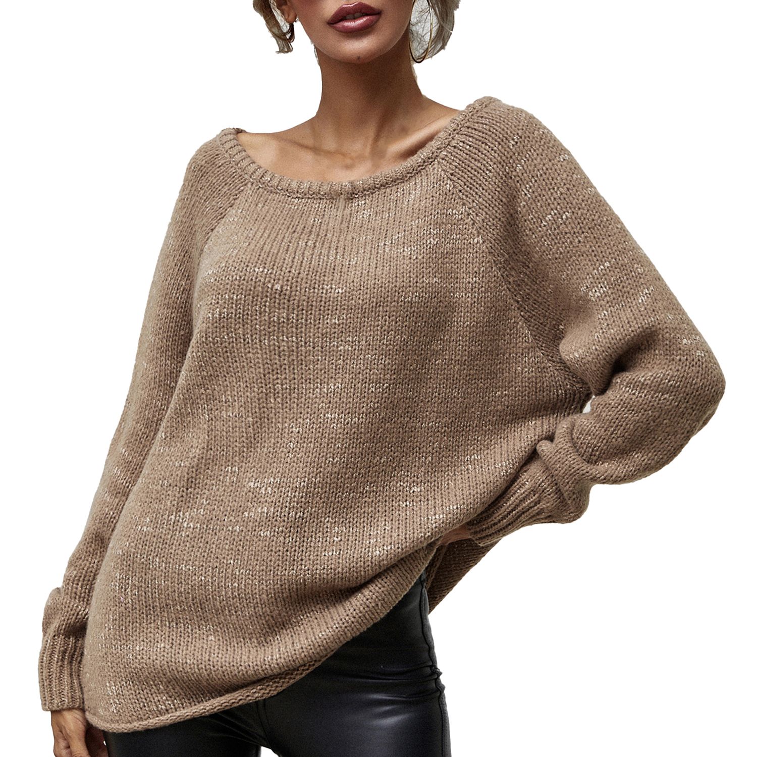 Sweater Jumper Ribbed Cuff Loose Fit O-Neck Knitted Pullover