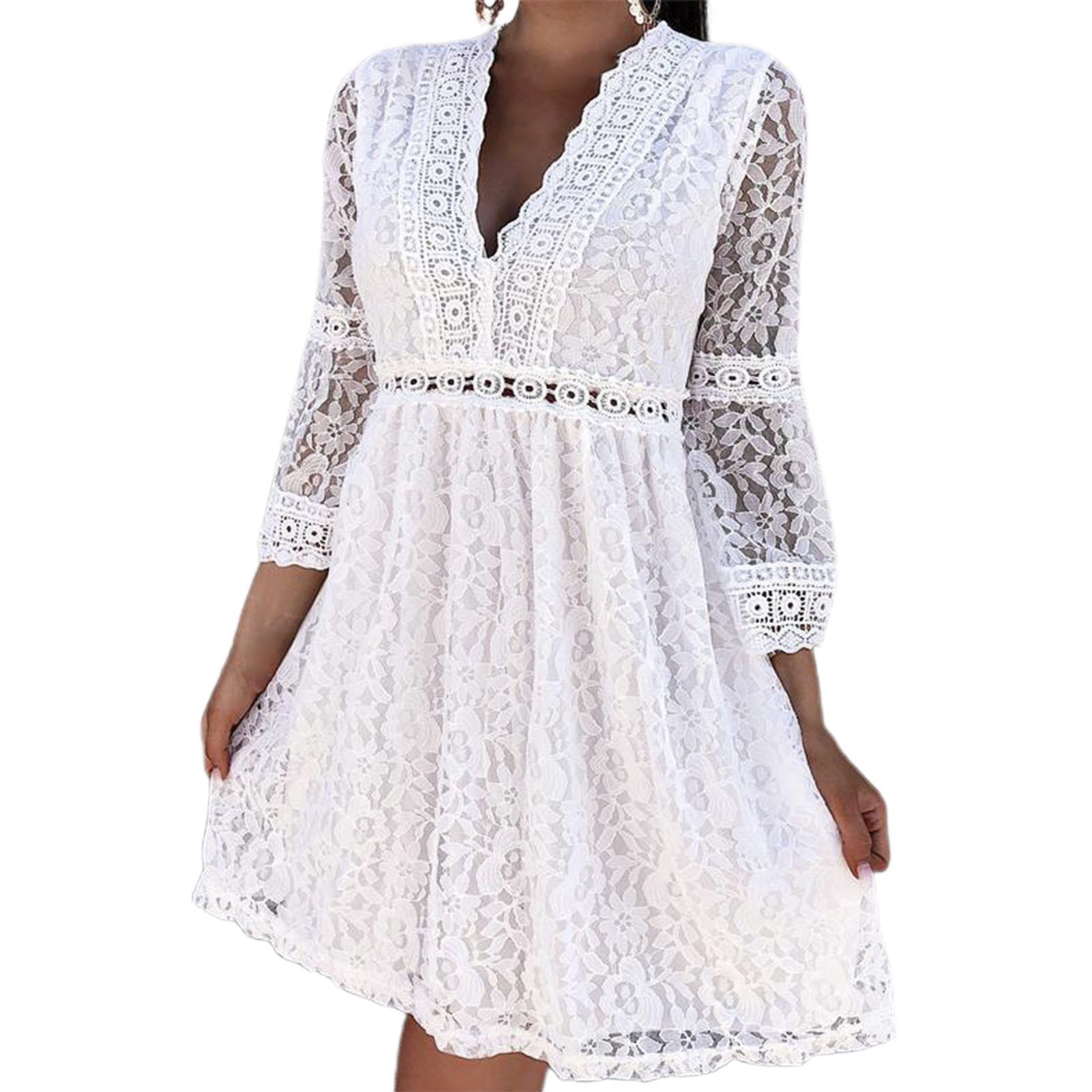 ni Dress Deep V-Neck Le Stitch Sleeve Sweet Dress