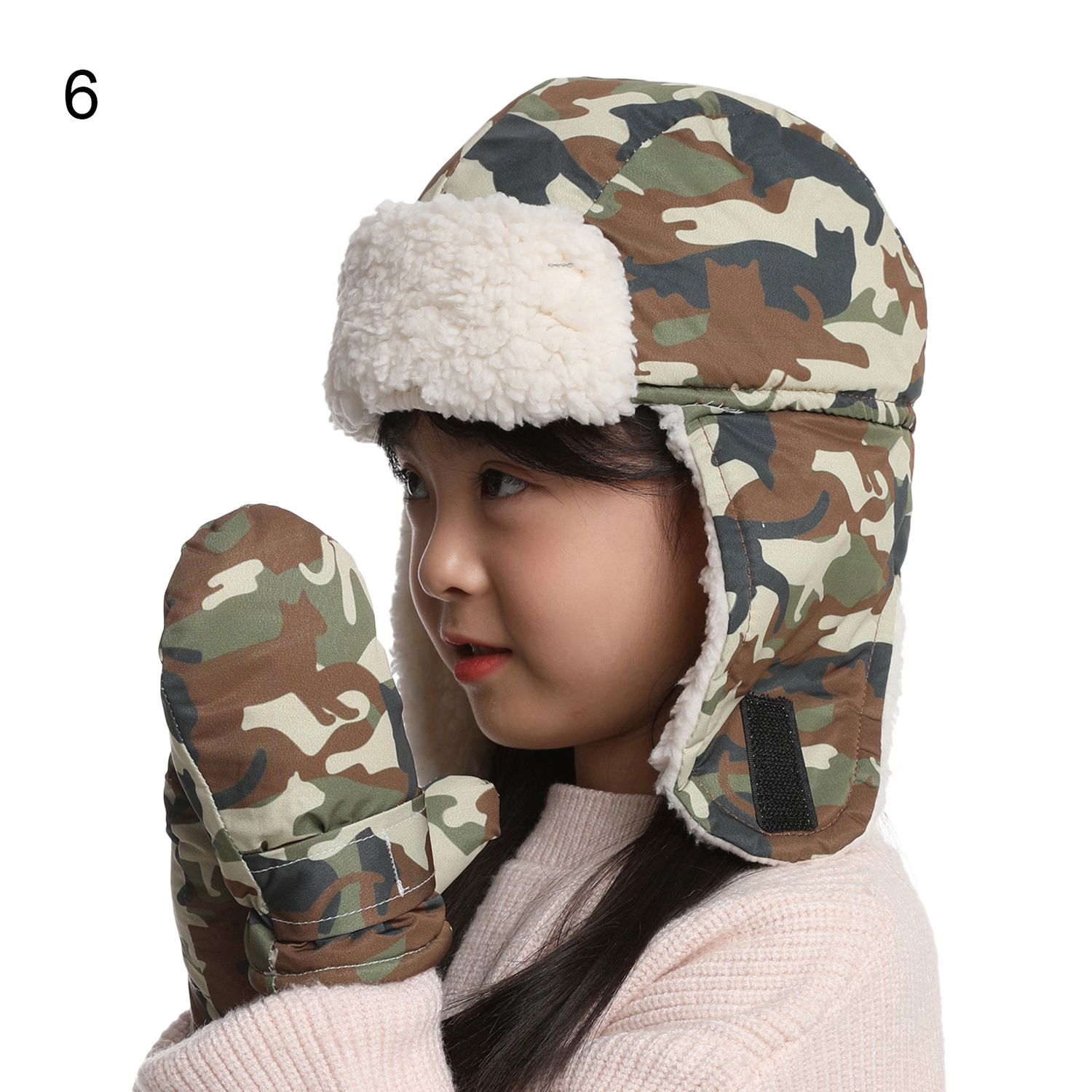 Baby Scarf Gloves Set Skateboard Pattern Cartoon Ear Flap Hat Gloves