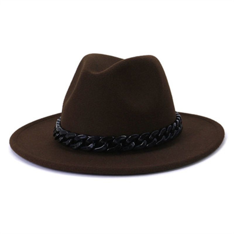 women hats fedoras panama solid green pink black white chain felted men caps western cowboy outdoor casual formal fedoras hats