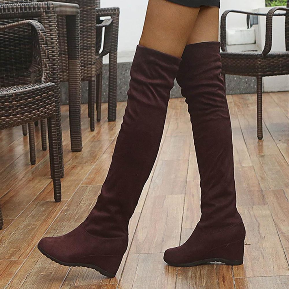 【ALLGOOD】korean fashion boots for women ladies Women's Warm Knee Elastic Boots Wedge High Boots Large Size Student Shoes Boot
