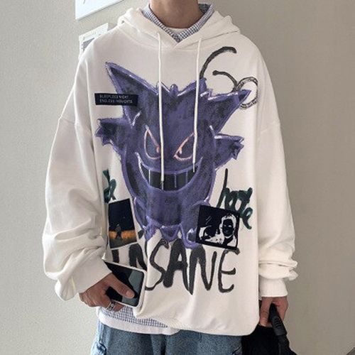 Autumn Winter Devil Hoodie Men Fashion Casual Hoodies Loose Feece  Hop Streetwear Men's Sweatshirt Anime Clothes