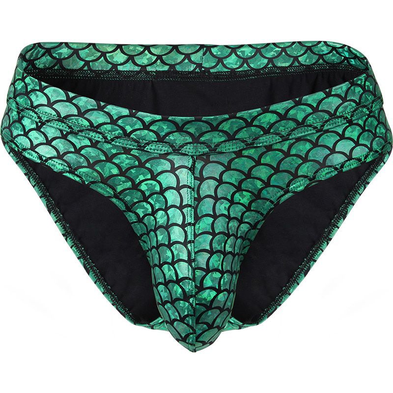 Pinkysenson Men Briefs Fish Skin Leather Shorts Men U Convex Low Waist Male Underpants Swim Beachwear