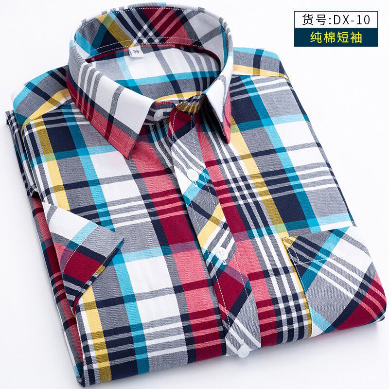 Mens Dress Shirts Short Sleeve Summer Plaid Large Man High Quality Cotton 100% Shirt For Men 7xl  Plus Size S-6XL 7XL 8XL