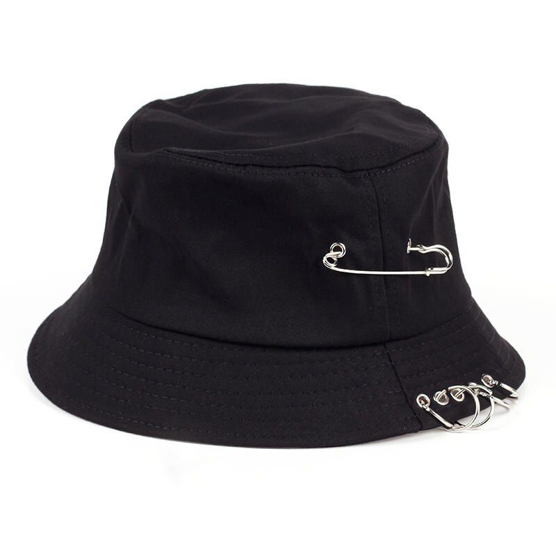 2020 Solid Color iron pin rings personality Bucket Hat for unisex women men cotton fishermen factory sells directly