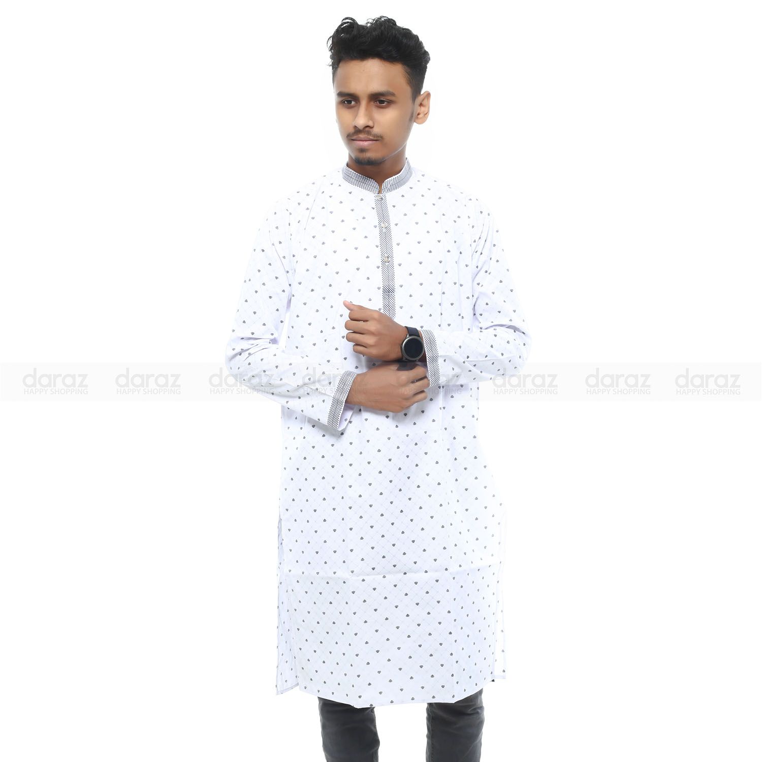 Stylish Semi Long Printed Cotton Slim Fit Panjabi For Man