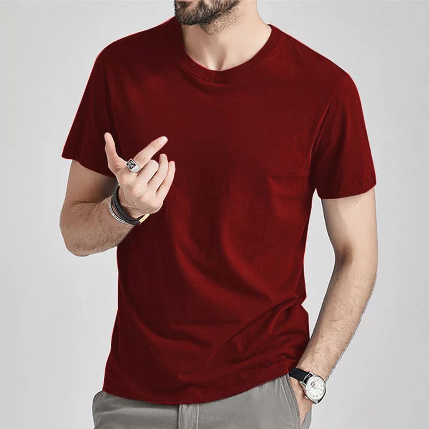 Premium Quality Solid Maroon Color Cotton Short Sleeve T-Shirt for Men.
