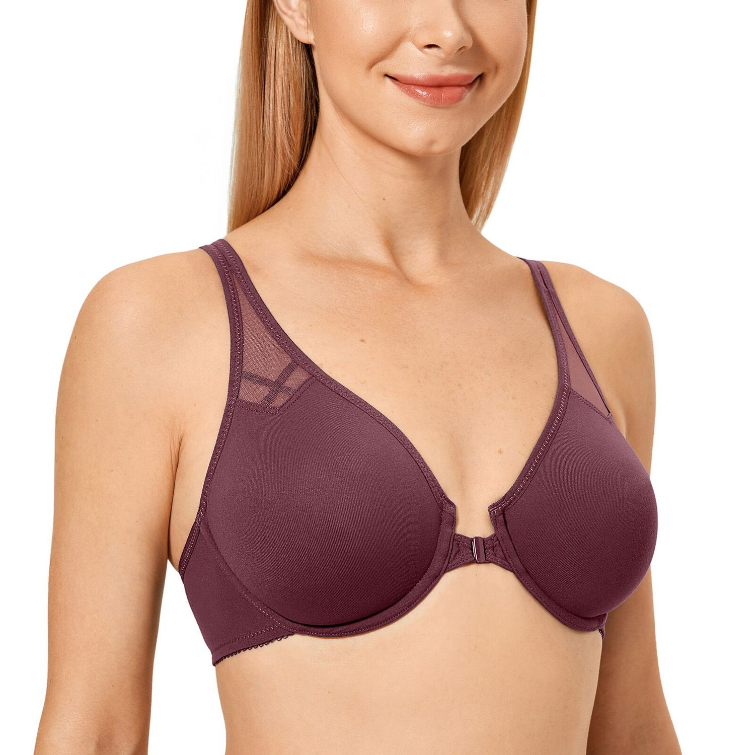 Women's Non Padded Seamless Underwire Front Close Bra Racerback Plus Size 32-42 B C D DD E F