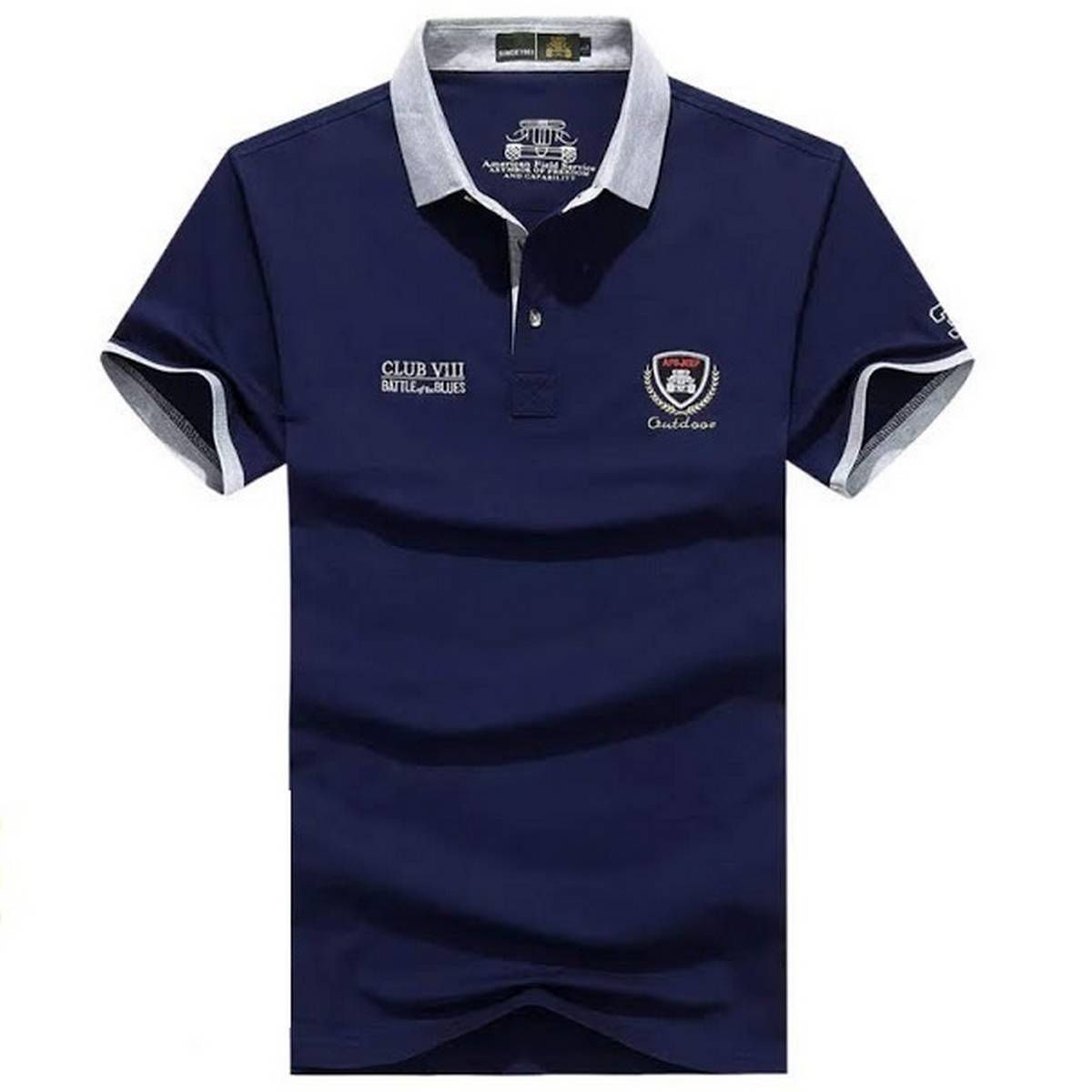 Blue Cotton Short Sleeve Polo T-Shirt For Men