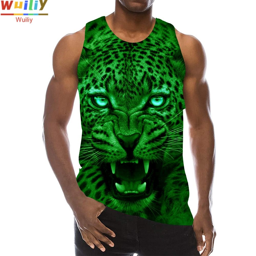 Jaguar TaTops For Men Summer Fierce Leopard Graphic 3D Print Sleeveless Srt Gym Tops Novelty  Hop Beach Vest