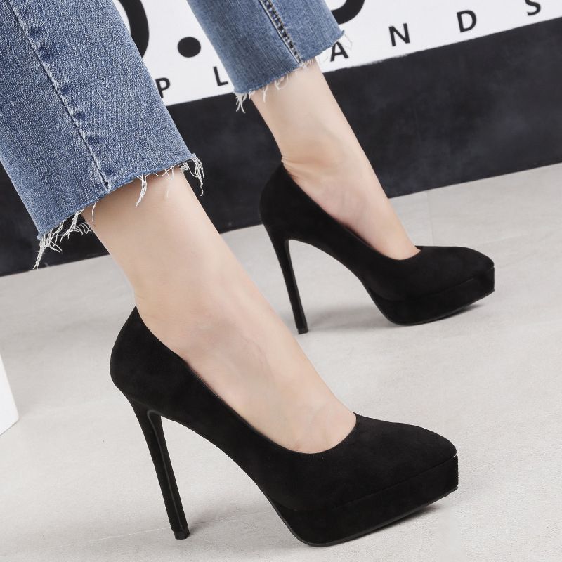 Large Size High Heels Women Super High Heel Pointed High Heels Suede Night Club Waterproof Platform Women's Shoes Fine Heel Dress Stage High Heels