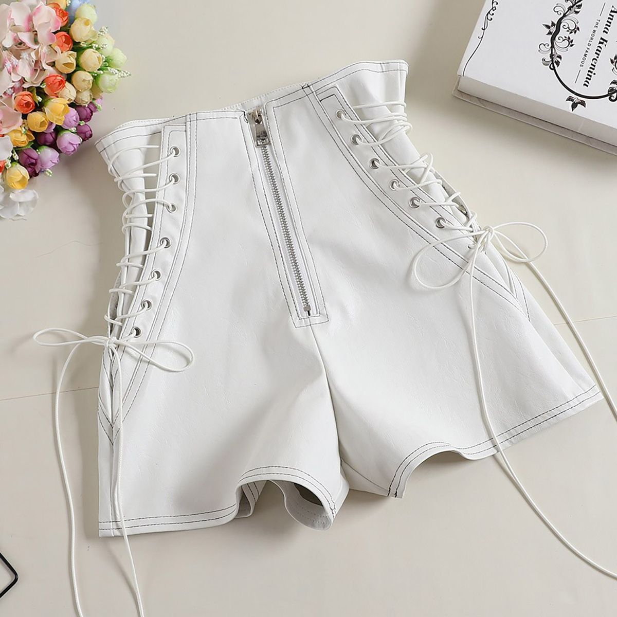Rosetic PU Leather Women Shorts Casual Gothic Club Punk Hip Hop Straight Thin High Waist Zipper Black Female Summer Shorts