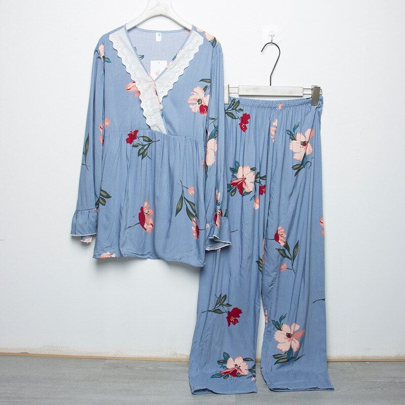 Plus Size 7XL 150KG Autumn Women Sleepwear Sets For Women Floral Pajamas Long Sleeve tops and pants Home Wear Femme Pajamas Set