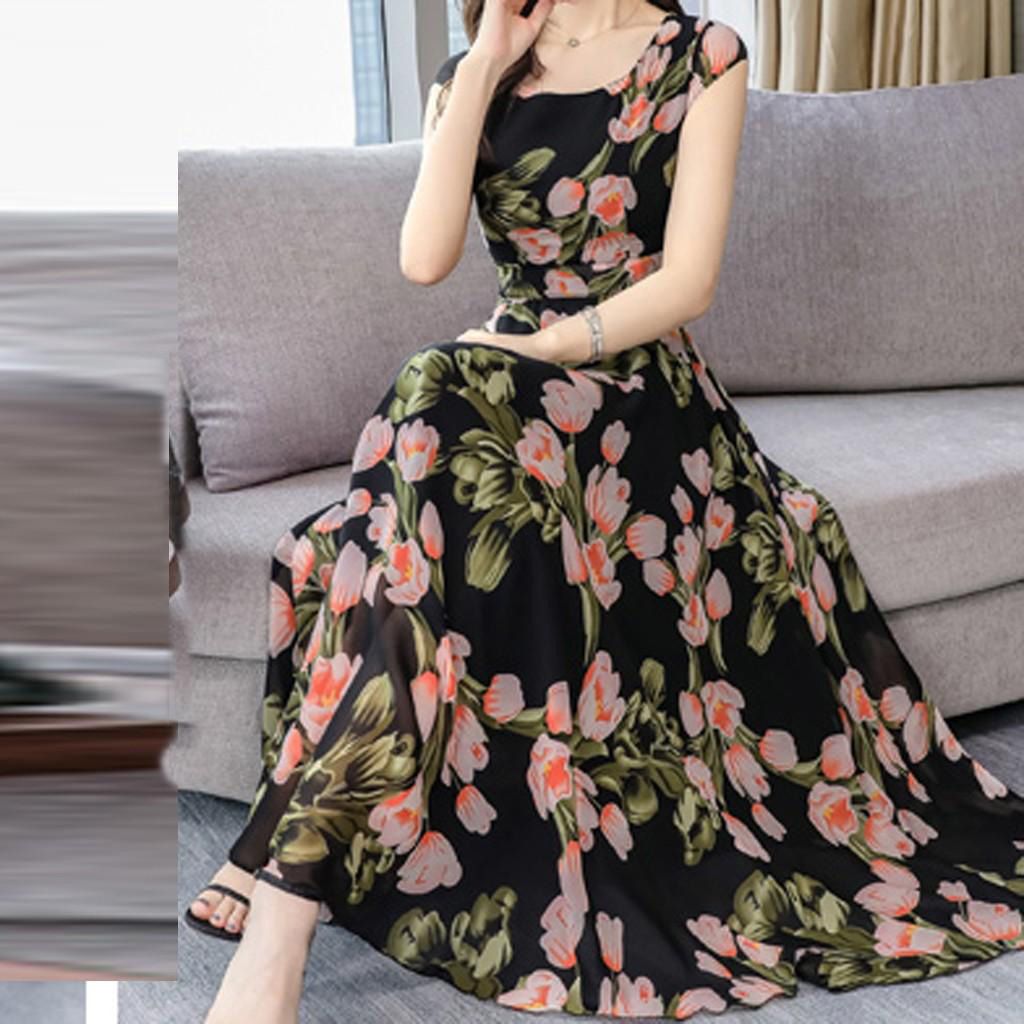 2019 NewestWomen Fashion Summer Elegant O-Neck Short Sleeve Loose Printing dress for women