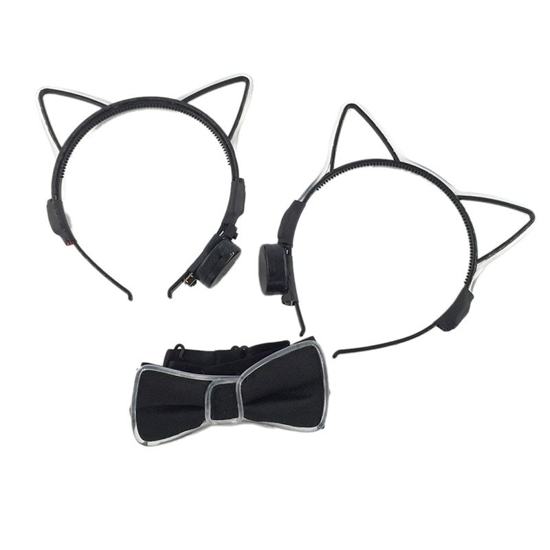 2Pcs Halloween Glowing Cat Ears Kids Hair Hoop Toy Wedding Party Headdwear Luminous Led Headband for Girl Headdress
