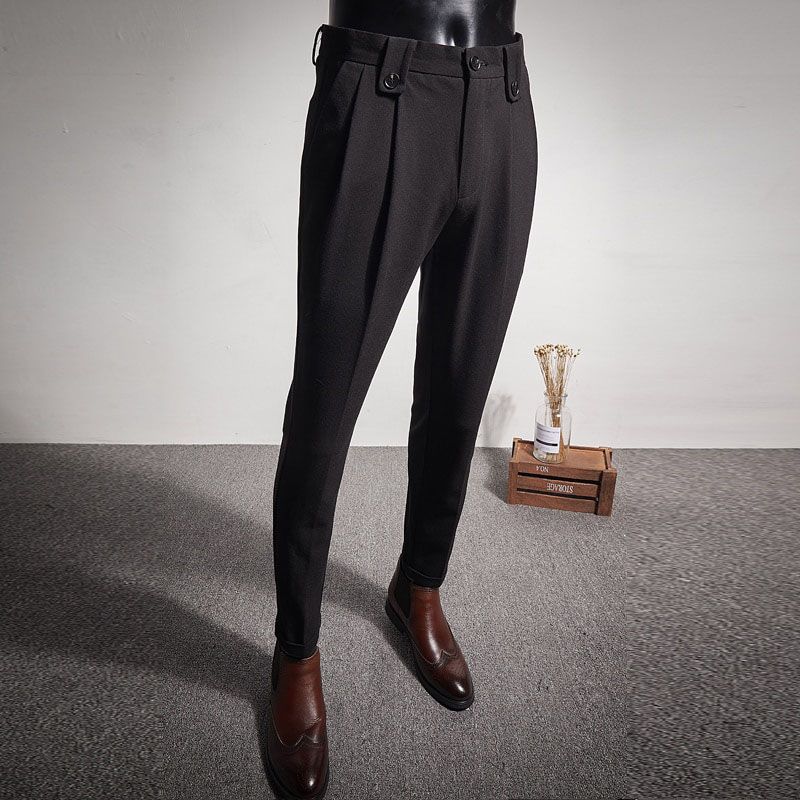 2021 Business Dress Pants Fashion Folds Casual Slim Fit Wedding Office Social Suit Pants Streetwear Trousers Costume28-36