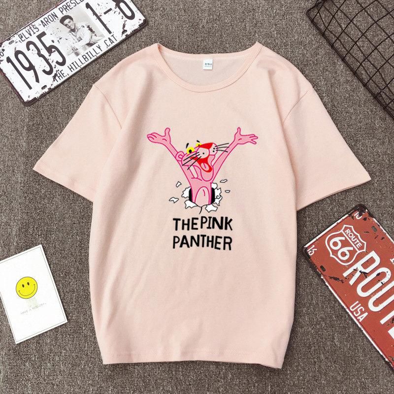 Korean Fashion Summer Female Short Sleeve Couple Dress Summer Korean Plate Tide Brand Pink Leopard T-Shirt Blouse
